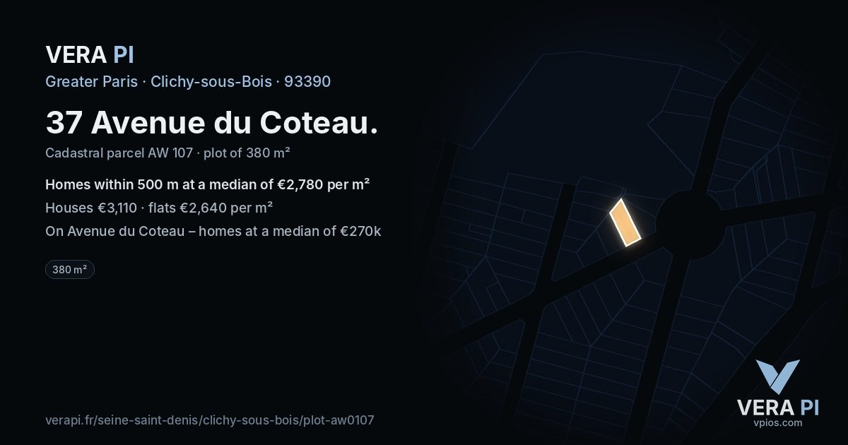 37 Avenue du Coteau, Clichy-sous-Bois at night – the plot lit, the parcels around coloured by the prices near them