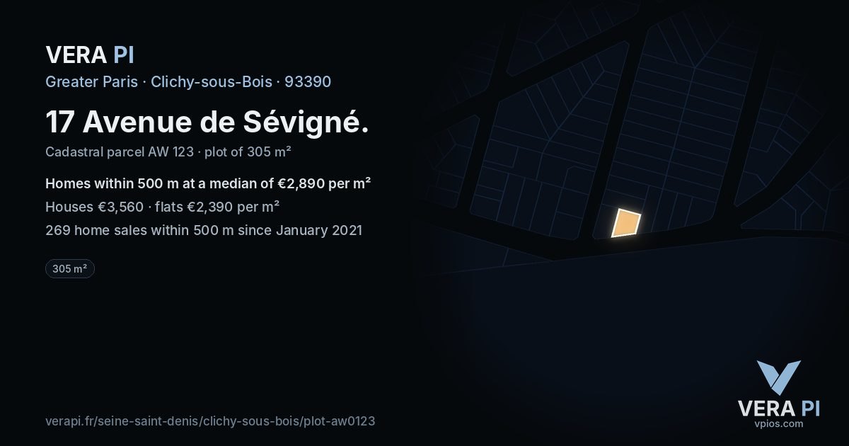 17 Avenue de Sévigné, Clichy-sous-Bois at night – the plot lit, the parcels around coloured by the prices near them