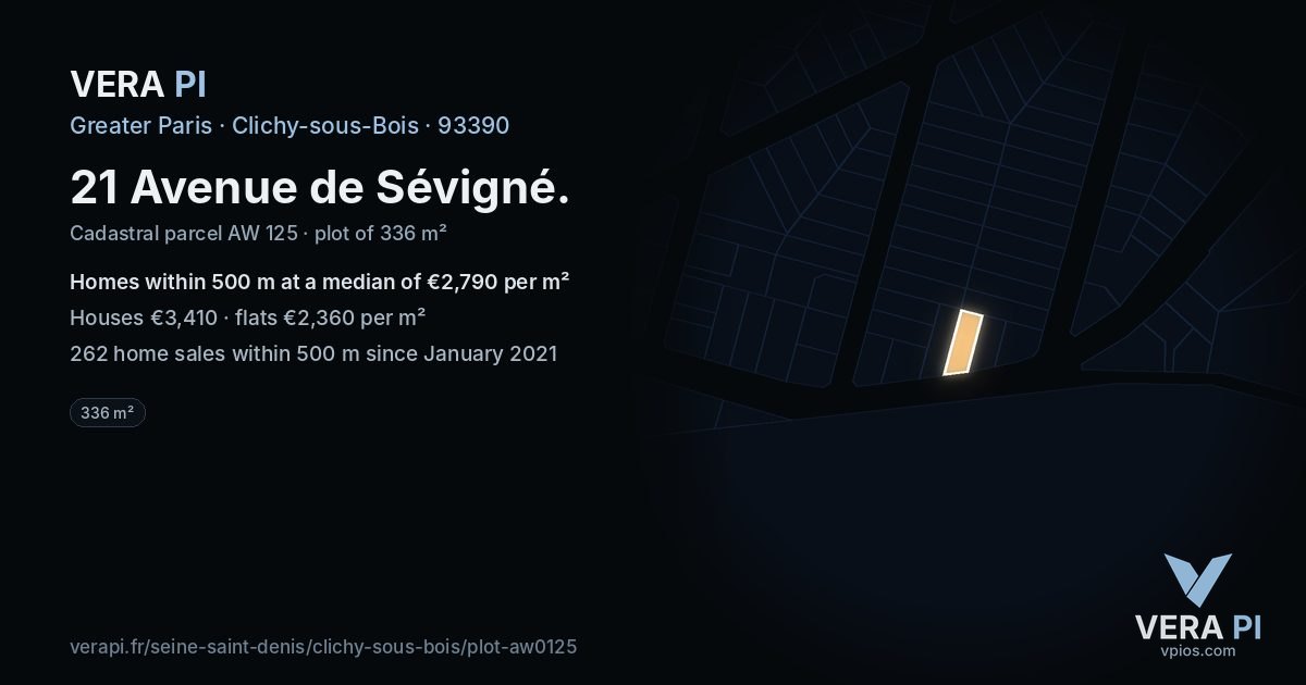 21 Avenue de Sévigné, Clichy-sous-Bois at night – the plot lit, the parcels around coloured by the prices near them