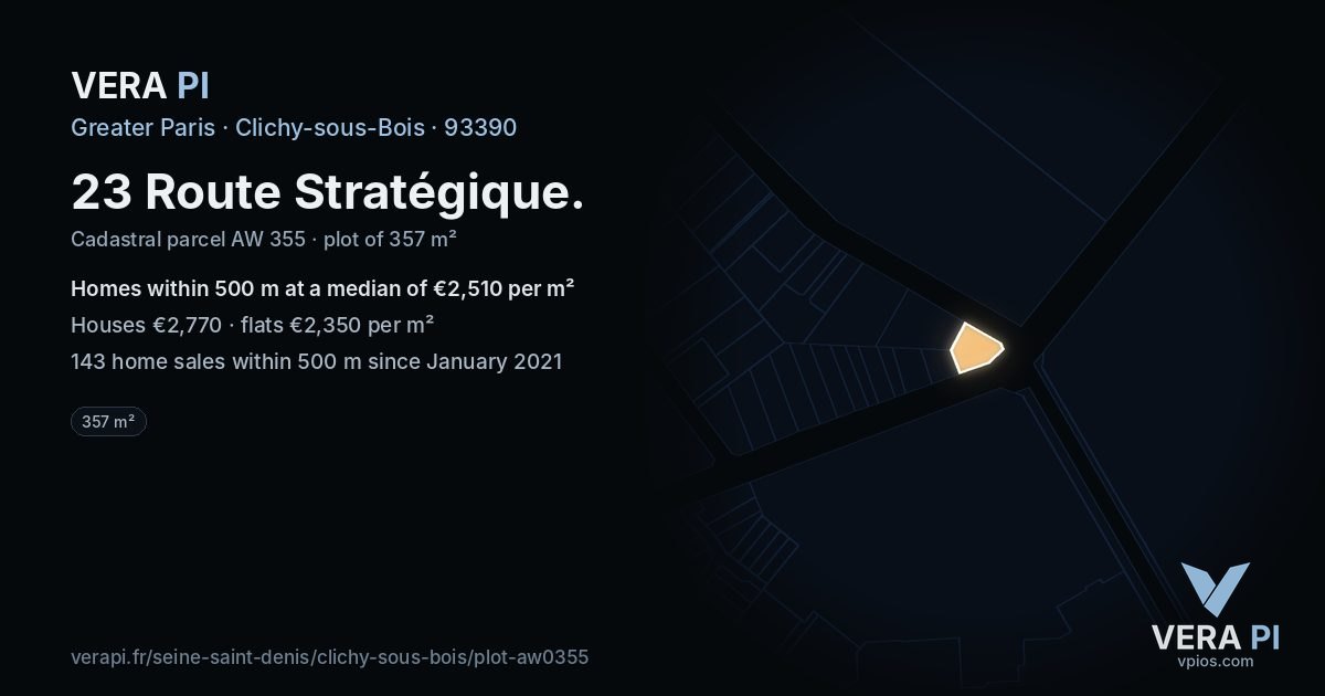 23 Route Stratégique, Clichy-sous-Bois at night – the plot lit, the parcels around coloured by the prices near them