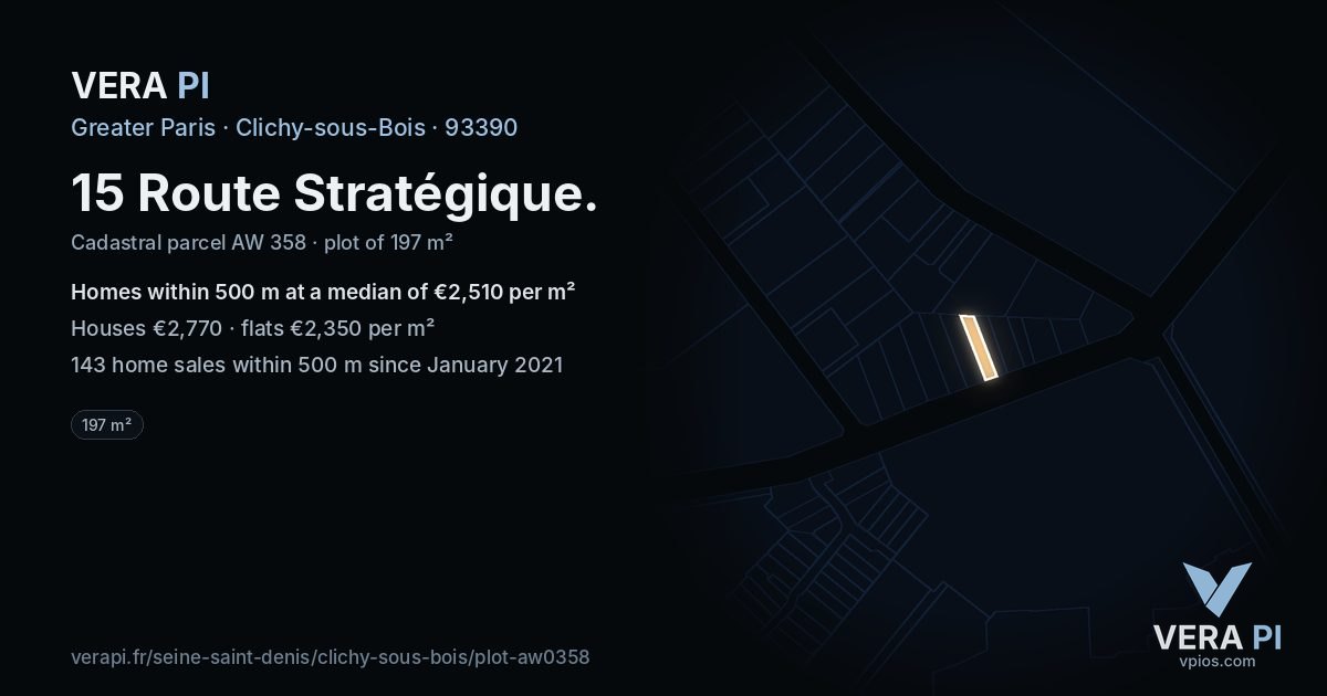 15 Route Stratégique, Clichy-sous-Bois at night – the plot lit, the parcels around coloured by the prices near them