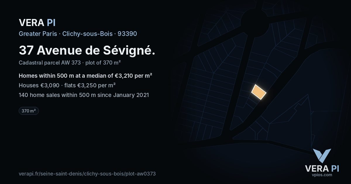 37 Avenue de Sévigné, Clichy-sous-Bois at night – the plot lit, the parcels around coloured by the prices near them