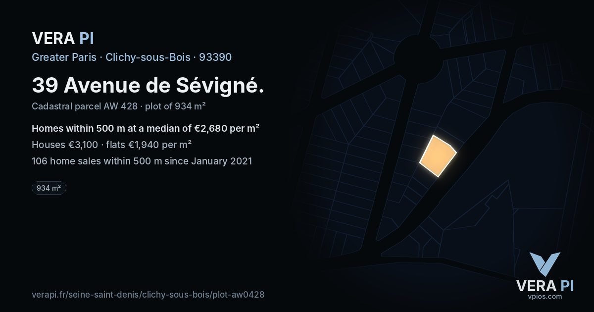 39 Avenue de Sévigné, Clichy-sous-Bois at night – the plot lit, the parcels around coloured by the prices near them