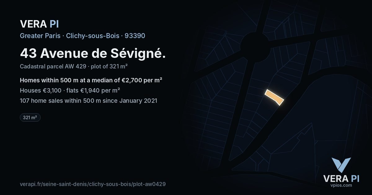 43 Avenue de Sévigné, Clichy-sous-Bois at night – the plot lit, the parcels around coloured by the prices near them