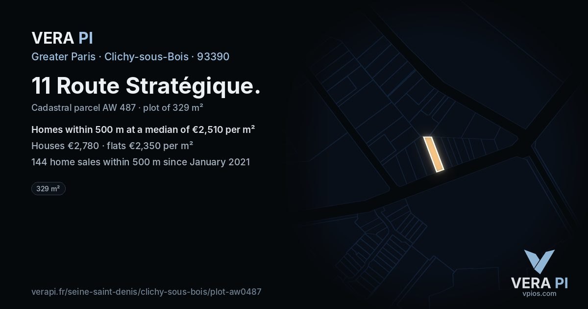 11 Route Stratégique, Clichy-sous-Bois at night – the plot lit, the parcels around coloured by the prices near them