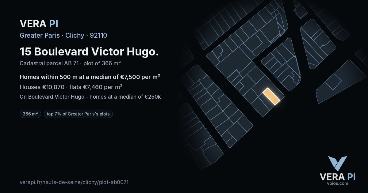 15 Boulevard Victor Hugo, Clichy at night – the plot lit, the parcels around coloured by the prices near them