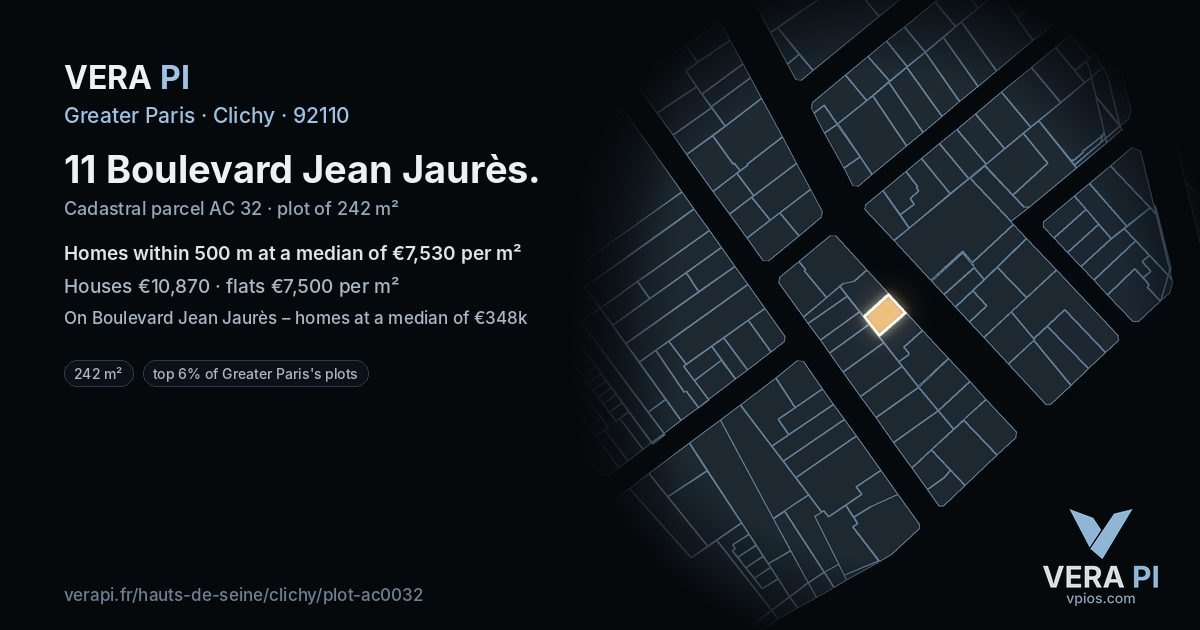 11 Boulevard Jean Jaurès, Clichy at night – the plot lit, the parcels around coloured by the prices near them