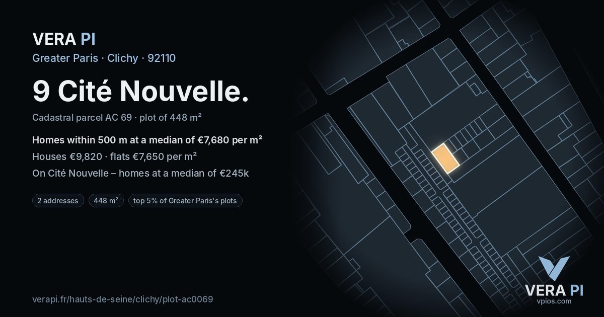 9 Cité Nouvelle, Clichy at night – the plot lit, the parcels around coloured by the prices near them