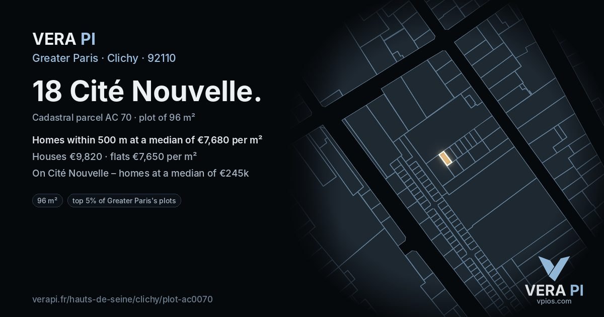 18 Cité Nouvelle, Clichy at night – the plot lit, the parcels around coloured by the prices near them