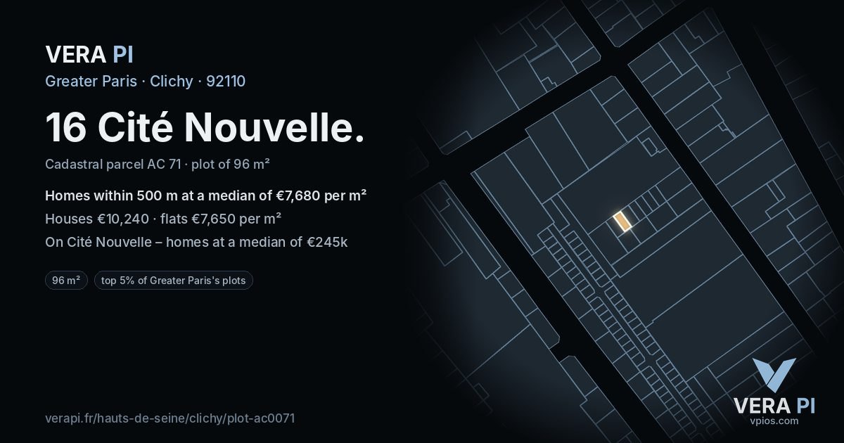 16 Cité Nouvelle, Clichy at night – the plot lit, the parcels around coloured by the prices near them
