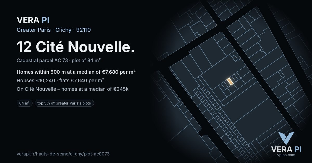 12 Cité Nouvelle, Clichy at night – the plot lit, the parcels around coloured by the prices near them