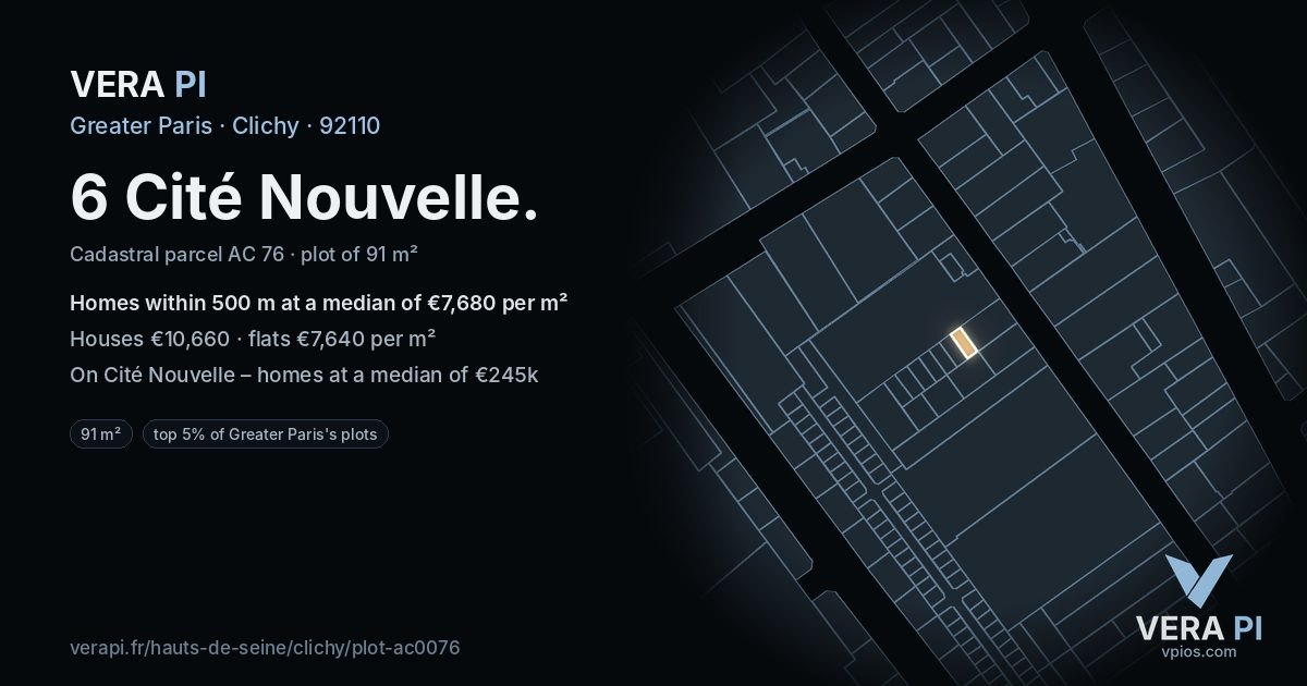 6 Cité Nouvelle, Clichy at night – the plot lit, the parcels around coloured by the prices near them