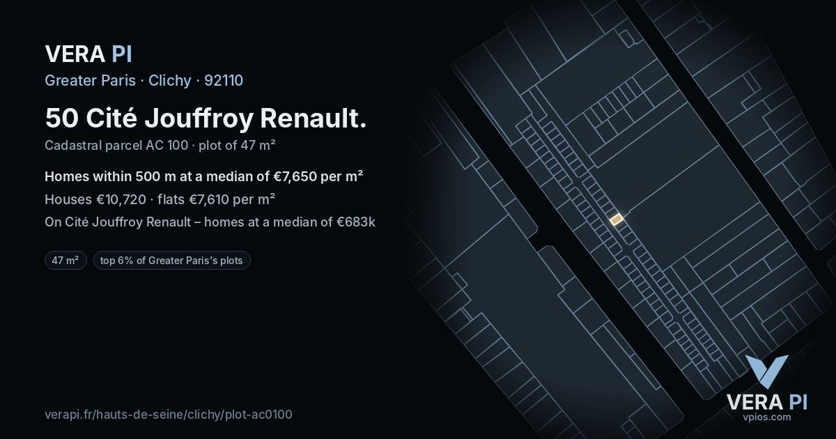 50 Cité Jouffroy Renault, Clichy at night – the plot lit, the parcels around coloured by the prices near them