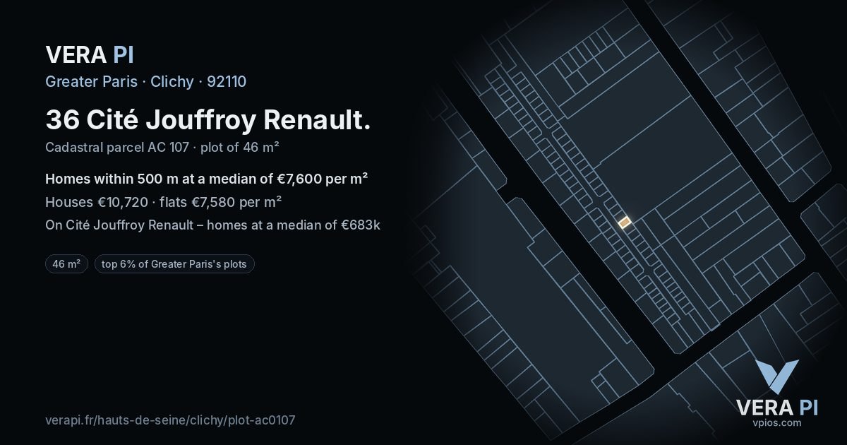36 Cité Jouffroy Renault, Clichy at night – the plot lit, the parcels around coloured by the prices near them