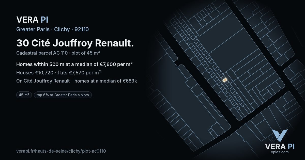 30 Cité Jouffroy Renault, Clichy at night – the plot lit, the parcels around coloured by the prices near them