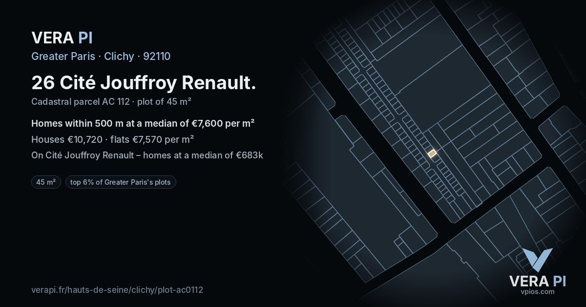 26 Cité Jouffroy Renault, Clichy at night – the plot lit, the parcels around coloured by the prices near them