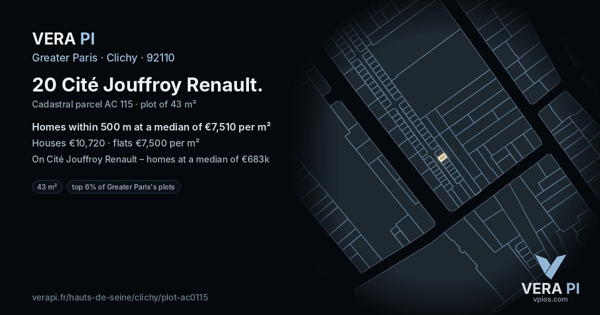 20 Cité Jouffroy Renault, Clichy at night – the plot lit, the parcels around coloured by the prices near them