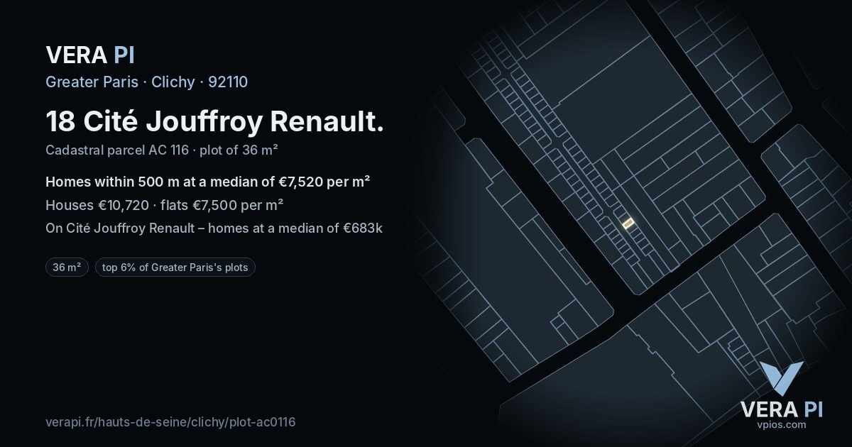 18 Cité Jouffroy Renault, Clichy at night – the plot lit, the parcels around coloured by the prices near them