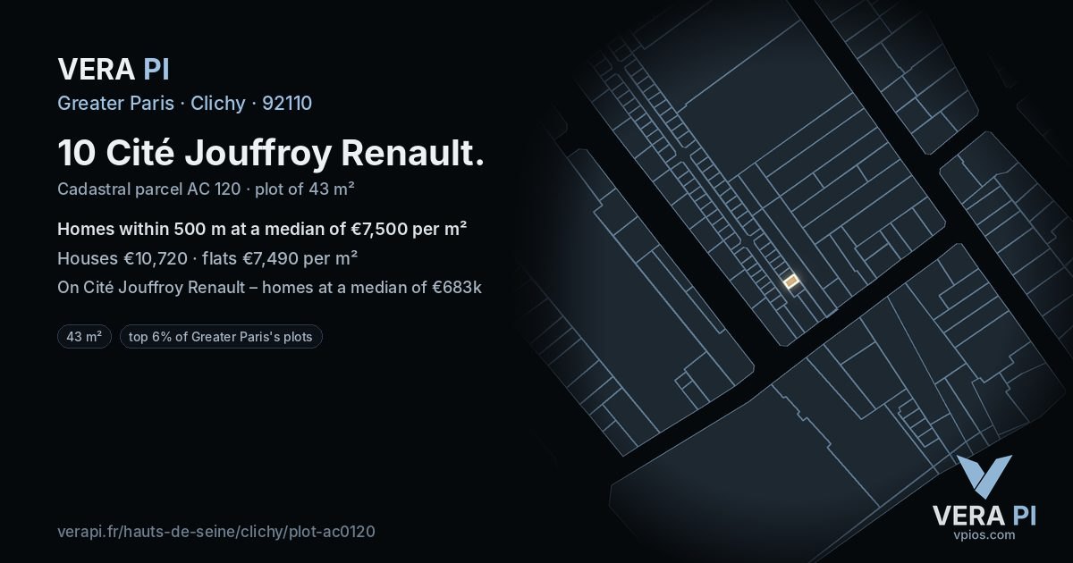 10 Cité Jouffroy Renault, Clichy at night – the plot lit, the parcels around coloured by the prices near them