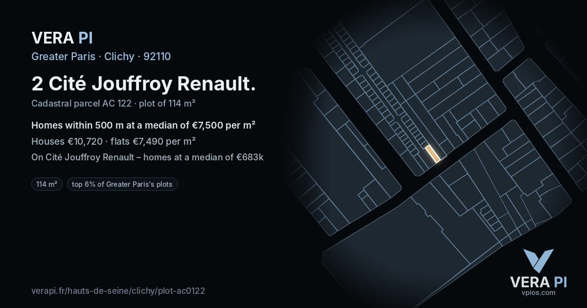 2 Cité Jouffroy Renault, Clichy at night – the plot lit, the parcels around coloured by the prices near them