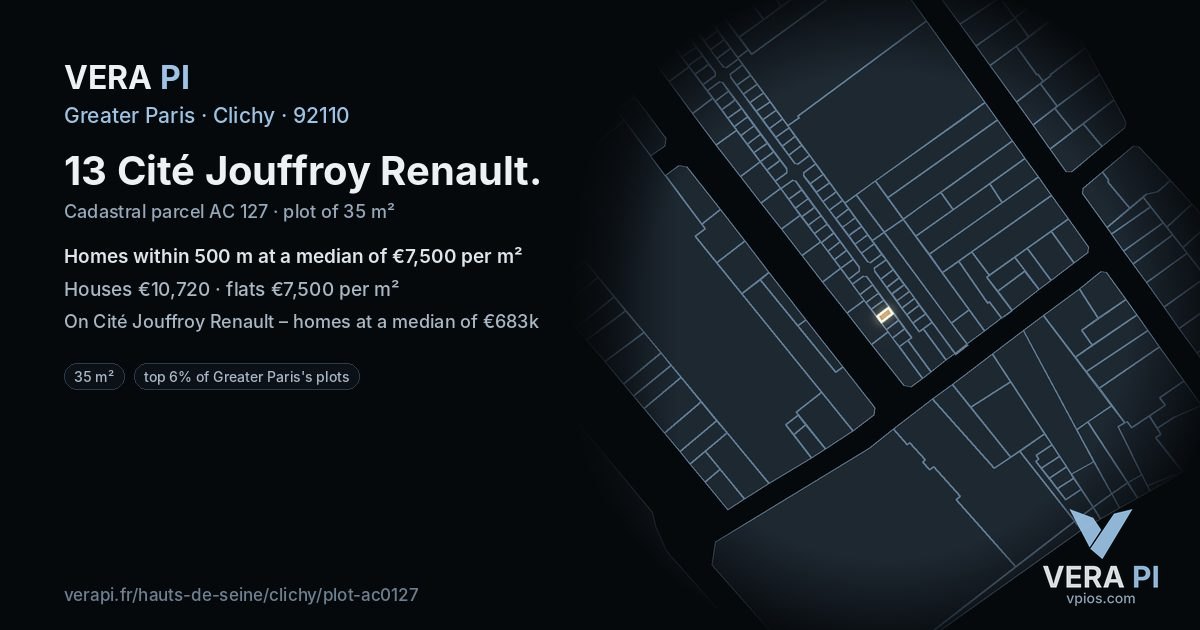 13 Cité Jouffroy Renault, Clichy at night – the plot lit, the parcels around coloured by the prices near them
