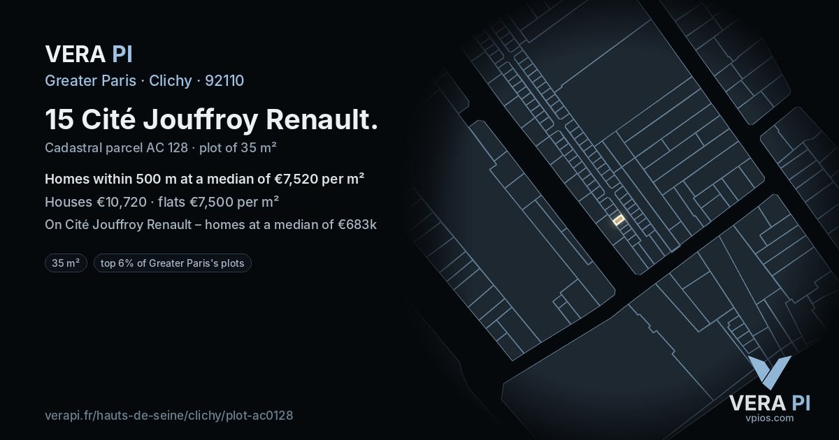 15 Cité Jouffroy Renault, Clichy at night – the plot lit, the parcels around coloured by the prices near them