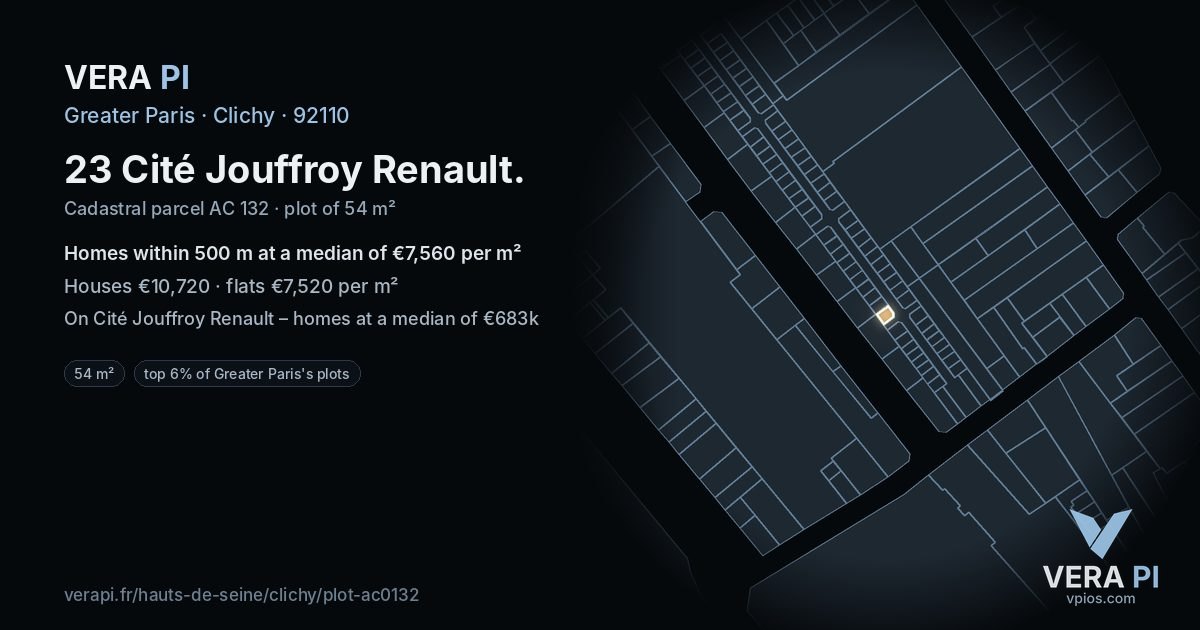 23 Cité Jouffroy Renault, Clichy at night – the plot lit, the parcels around coloured by the prices near them