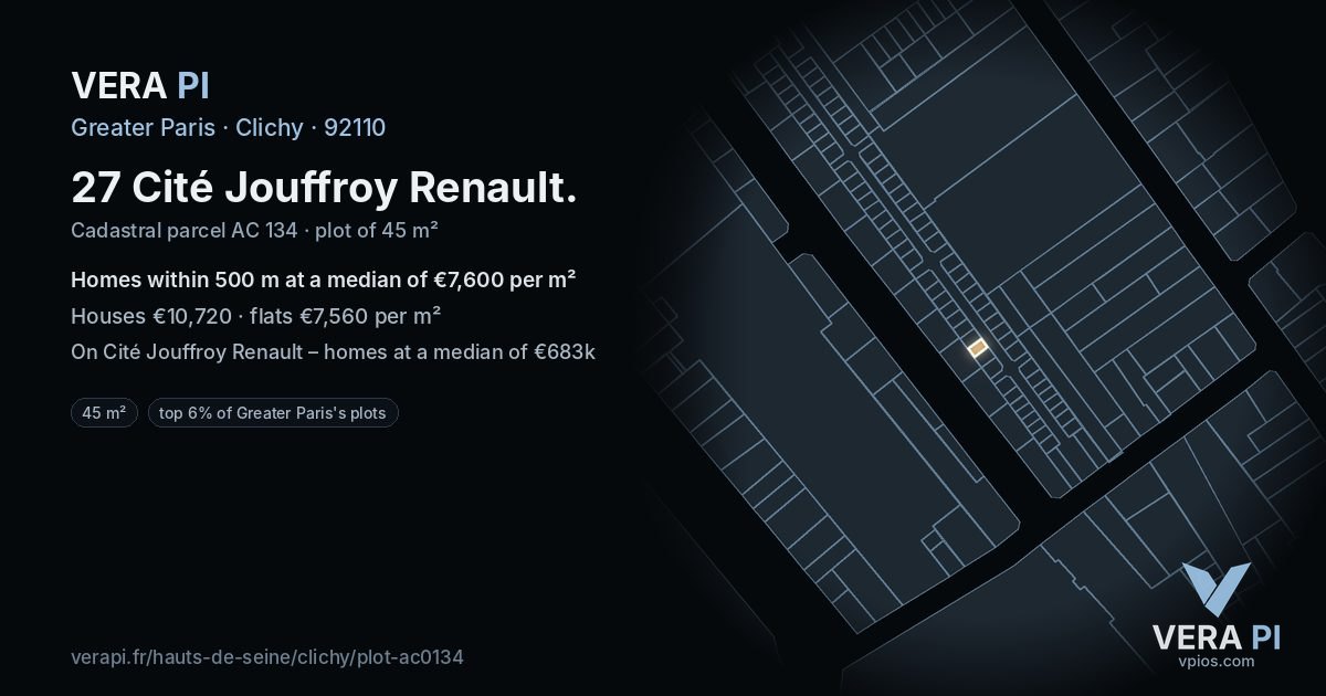 27 Cité Jouffroy Renault, Clichy at night – the plot lit, the parcels around coloured by the prices near them