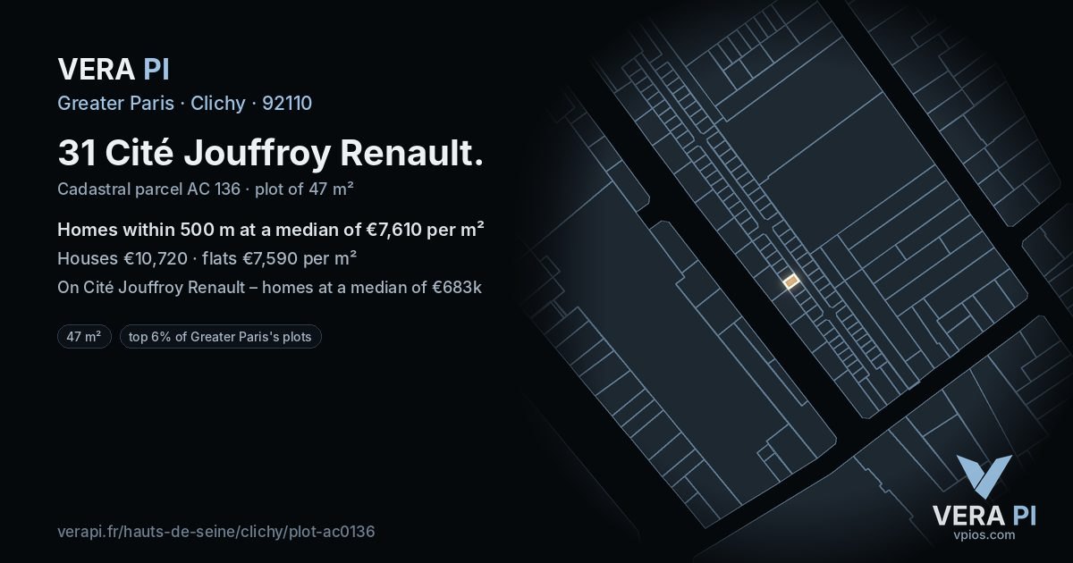 31 Cité Jouffroy Renault, Clichy at night – the plot lit, the parcels around coloured by the prices near them