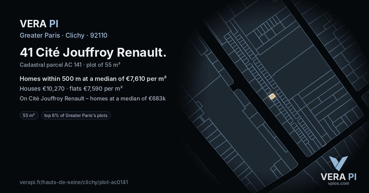 41 Cité Jouffroy Renault, Clichy at night – the plot lit, the parcels around coloured by the prices near them
