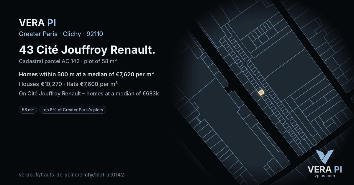43 Cité Jouffroy Renault, Clichy at night – the plot lit, the parcels around coloured by the prices near them