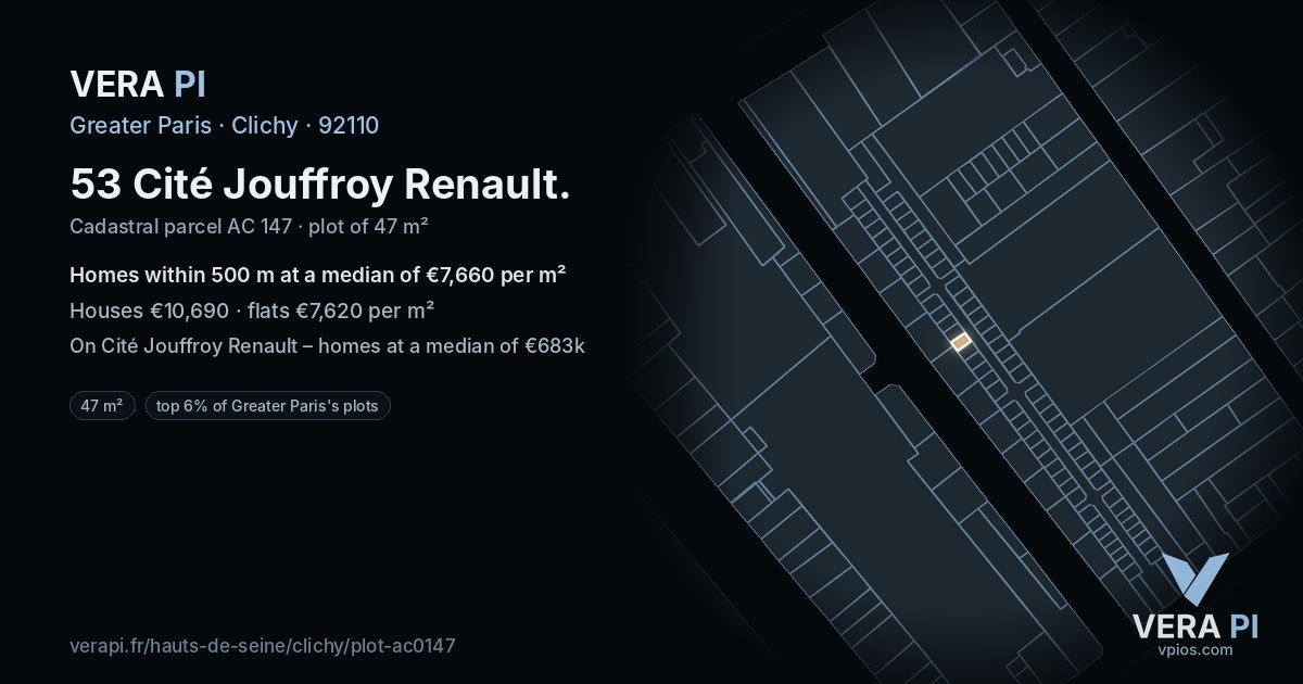 53 Cité Jouffroy Renault, Clichy at night – the plot lit, the parcels around coloured by the prices near them