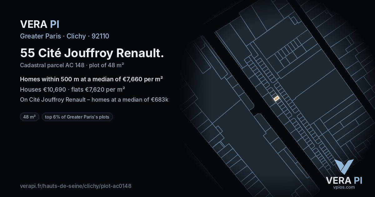 55 Cité Jouffroy Renault, Clichy at night – the plot lit, the parcels around coloured by the prices near them