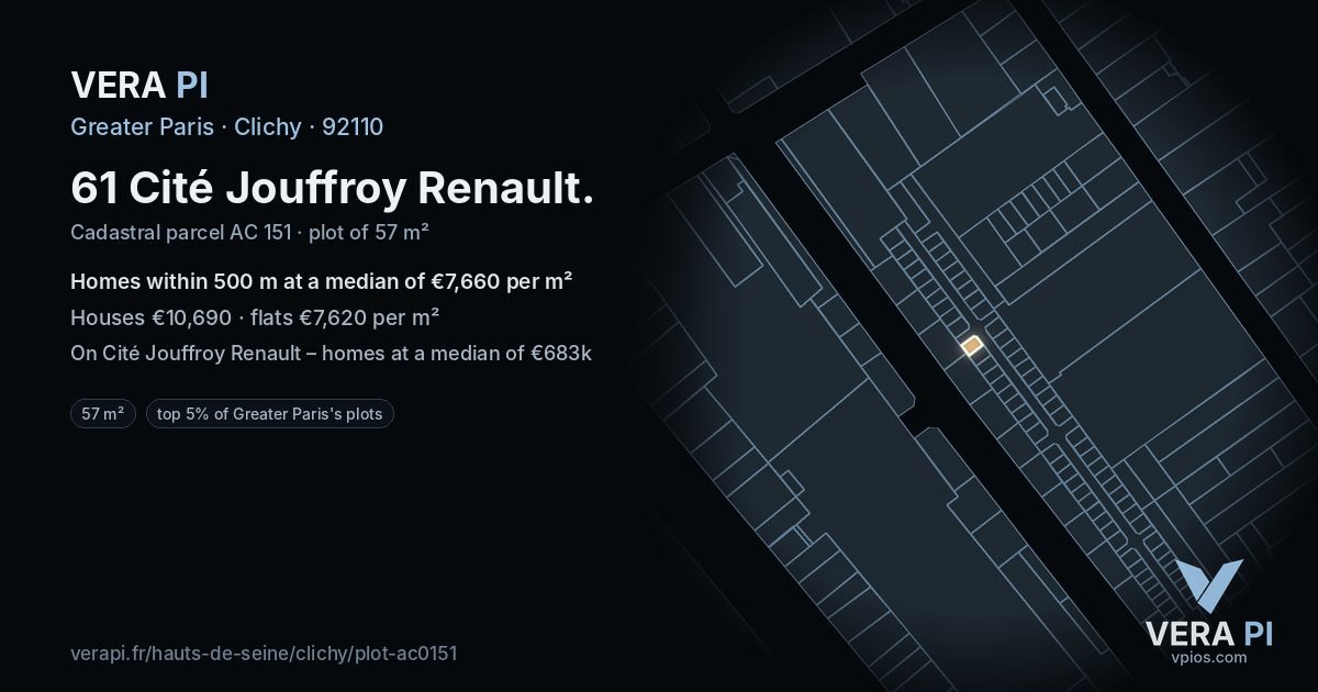 61 Cité Jouffroy Renault, Clichy at night – the plot lit, the parcels around coloured by the prices near them