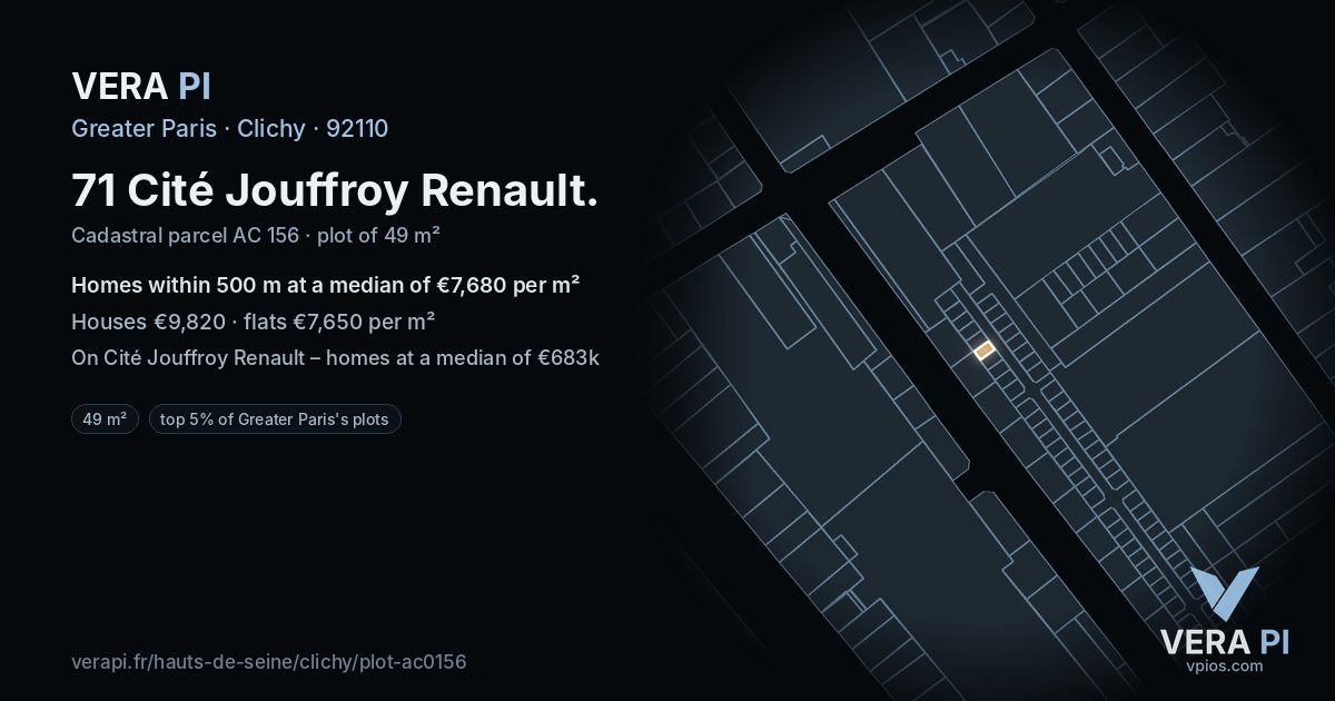71 Cité Jouffroy Renault, Clichy at night – the plot lit, the parcels around coloured by the prices near them