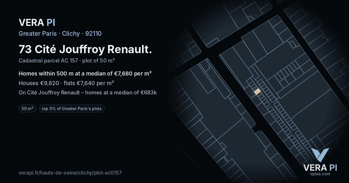 73 Cité Jouffroy Renault, Clichy at night – the plot lit, the parcels around coloured by the prices near them