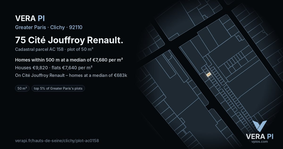 75 Cité Jouffroy Renault, Clichy at night – the plot lit, the parcels around coloured by the prices near them