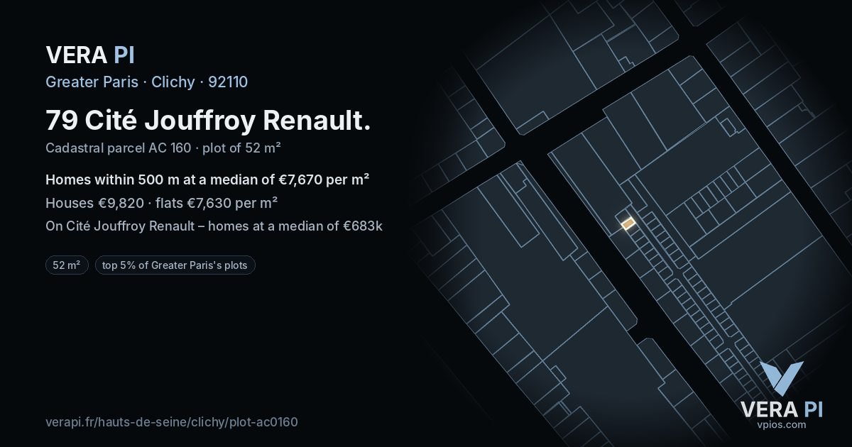 79 Cité Jouffroy Renault, Clichy at night – the plot lit, the parcels around coloured by the prices near them