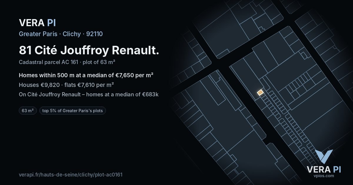 81 Cité Jouffroy Renault, Clichy at night – the plot lit, the parcels around coloured by the prices near them