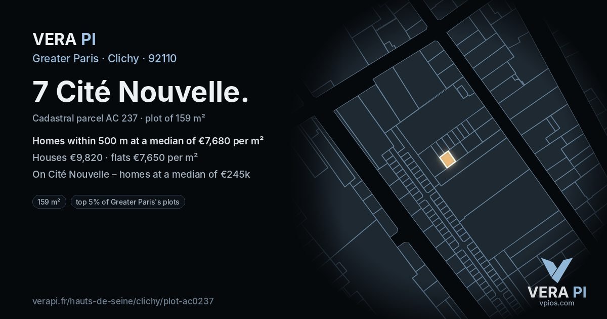 7 Cité Nouvelle, Clichy at night – the plot lit, the parcels around coloured by the prices near them