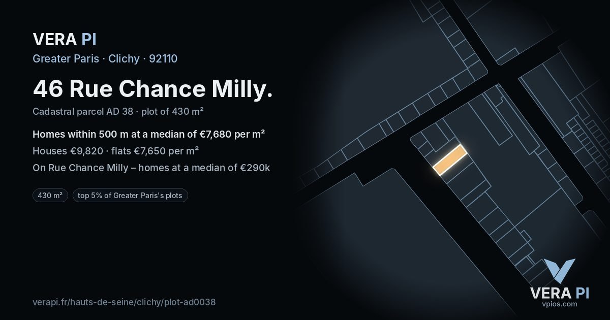 46 Rue Chance Milly, Clichy at night – the plot lit, the parcels around coloured by the prices near them
