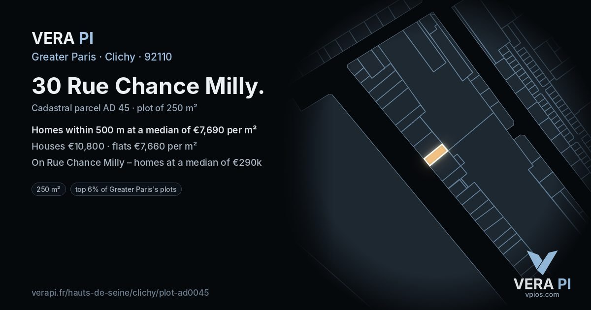 30 Rue Chance Milly, Clichy at night – the plot lit, the parcels around coloured by the prices near them