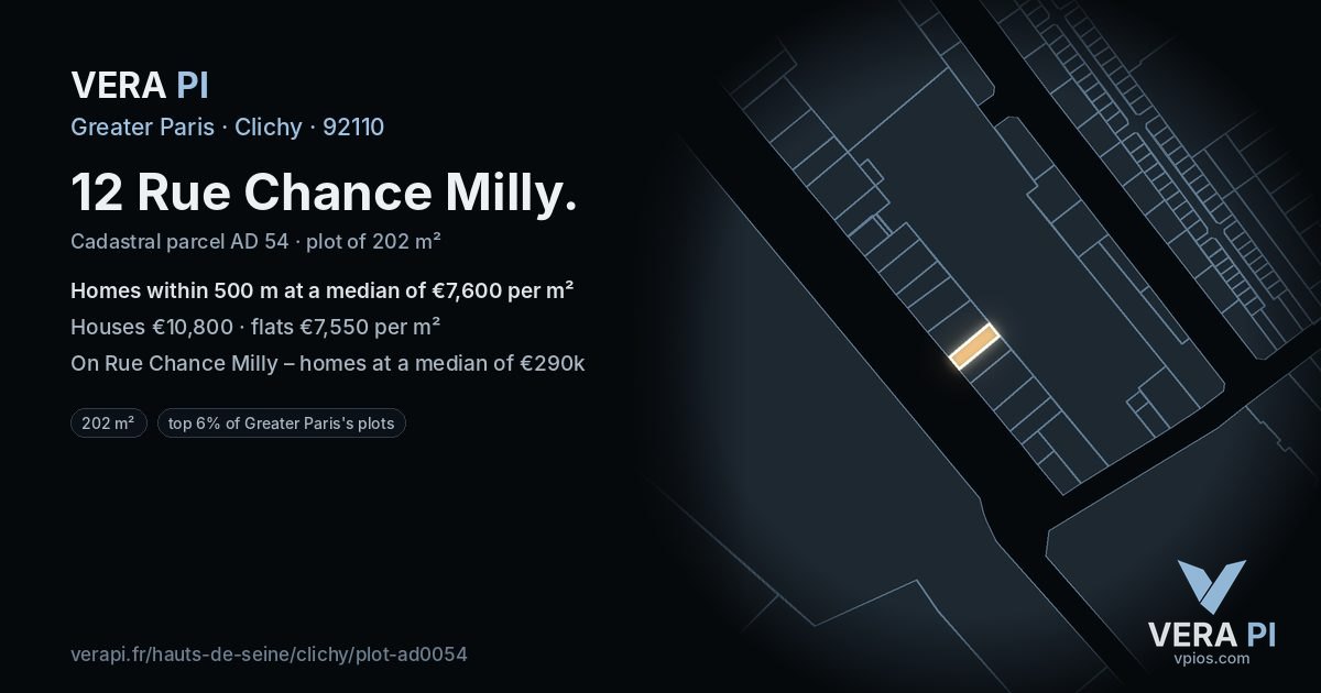 12 Rue Chance Milly, Clichy at night – the plot lit, the parcels around coloured by the prices near them