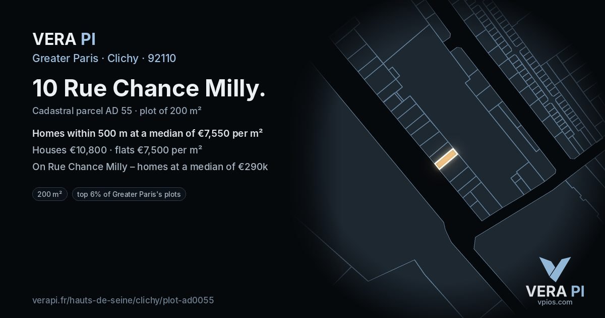 10 Rue Chance Milly, Clichy at night – the plot lit, the parcels around coloured by the prices near them