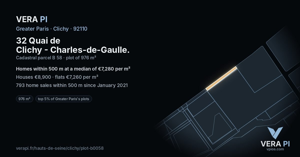 32 Quai de Clichy - Charles-de-Gaulle, Clichy at night – the plot lit, the parcels around coloured by the prices near them