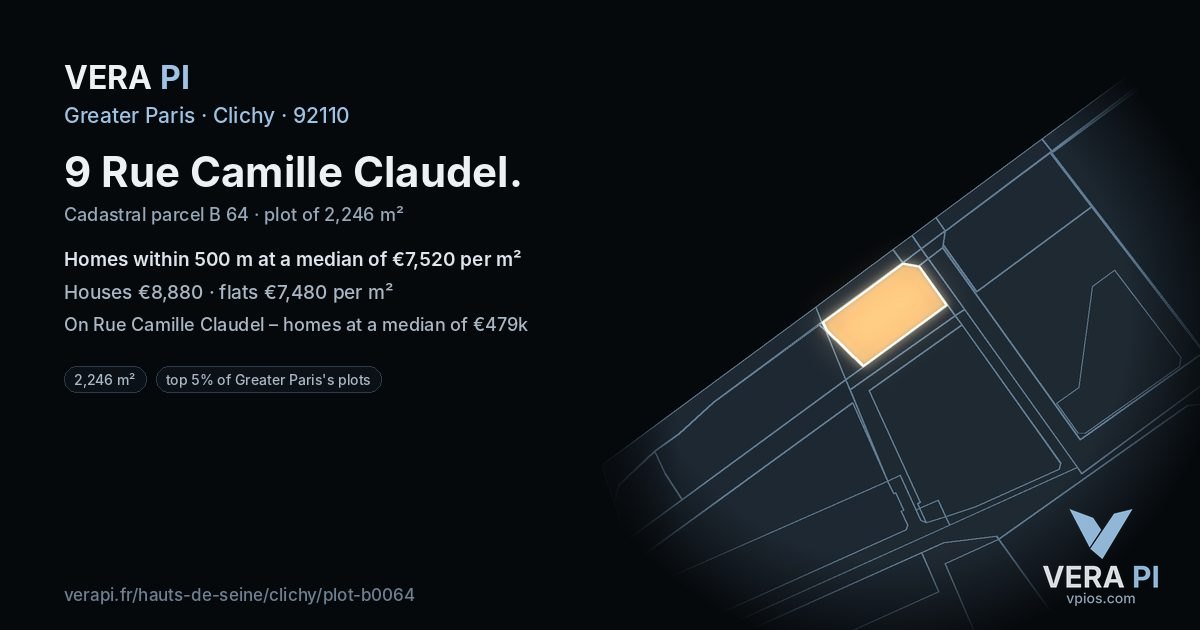 9 Rue Camille Claudel, Clichy at night – the plot lit, the parcels around coloured by the prices near them