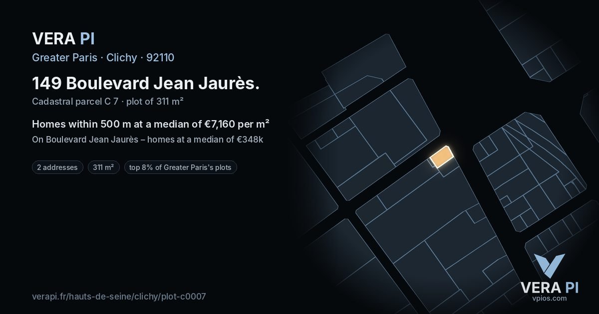 149 Boulevard Jean Jaurès, Clichy at night – the plot lit, the parcels around coloured by the prices near them