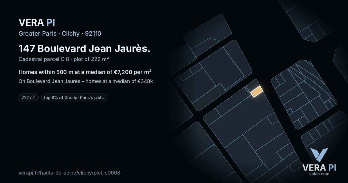 147 Boulevard Jean Jaurès, Clichy at night – the plot lit, the parcels around coloured by the prices near them