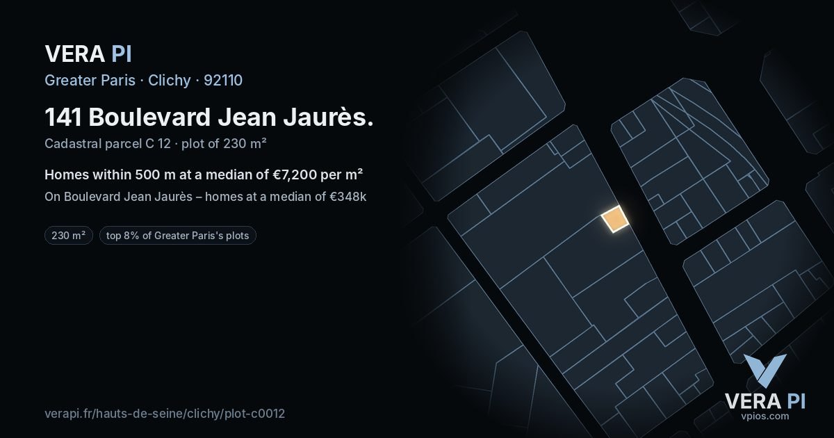 141 Boulevard Jean Jaurès, Clichy at night – the plot lit, the parcels around coloured by the prices near them