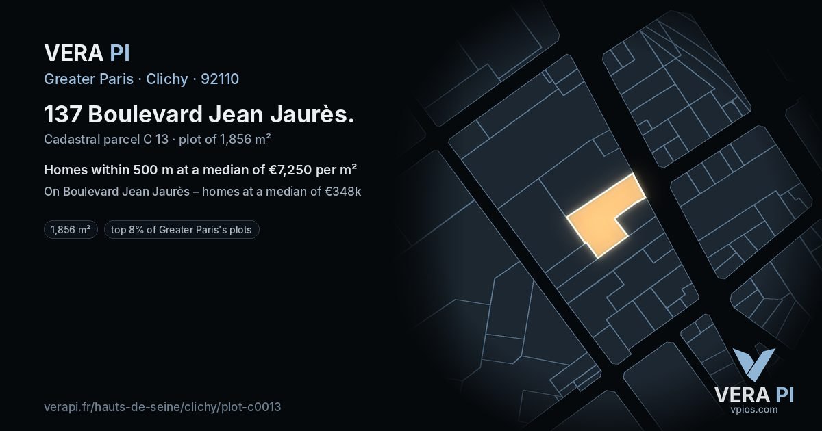 137 Boulevard Jean Jaurès, Clichy at night – the plot lit, the parcels around coloured by the prices near them